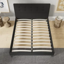November Sleep Lit 140x190 cm avec tête de lit tissu noir* Lit Double