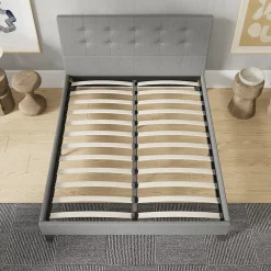 November Sleep Lit 160x200 cm avec tête de lit tissu gris* Lit Double