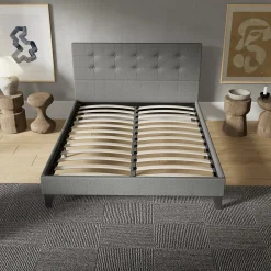 November Sleep Lit 160x200 cm avec tête de lit tissu gris* Lit Double