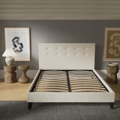 Sleep Lit 140x200 cm avec tête de lit tissu lin><noscript><img data-lazyloaded=