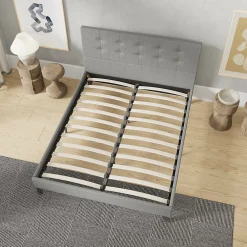 Sleep Lit 140x190 cm avec tête de lit tissu gris><noscript><img width=
