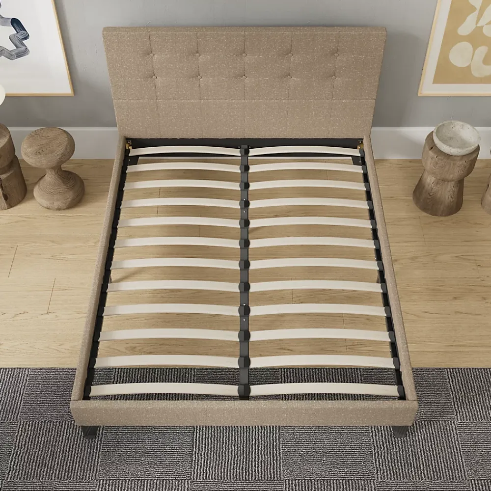 November Sleep Lit 140x200 cm avec tête de lit tissu brun* Lit Double