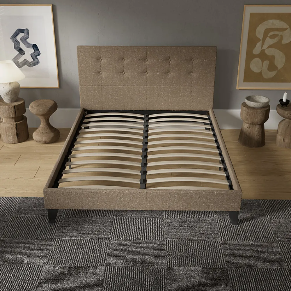 November Sleep Lit 140x200 cm avec tête de lit tissu brun* Lit Double