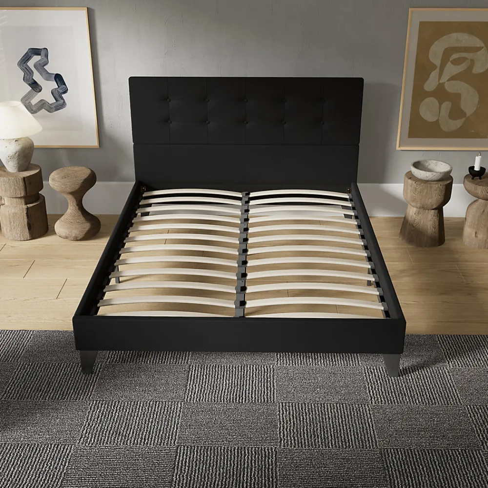 November Sleep Lit 120x190 cm avec tête de lit tissu noir* Lit Double