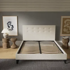 November Sleep Lit 160x200 cm avec tête de lit tissu lin* Lit Double
