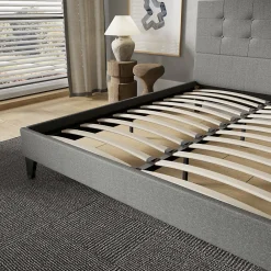 November Sleep Lit 120x190 cm avec tête de lit tissu gris* Lit Double