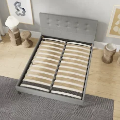 November Sleep Lit 120x190 cm avec tête de lit tissu gris* Lit Double