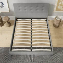 Sleep Lit 140x200 cm avec tête de lit tissu gris><noscript><img width=