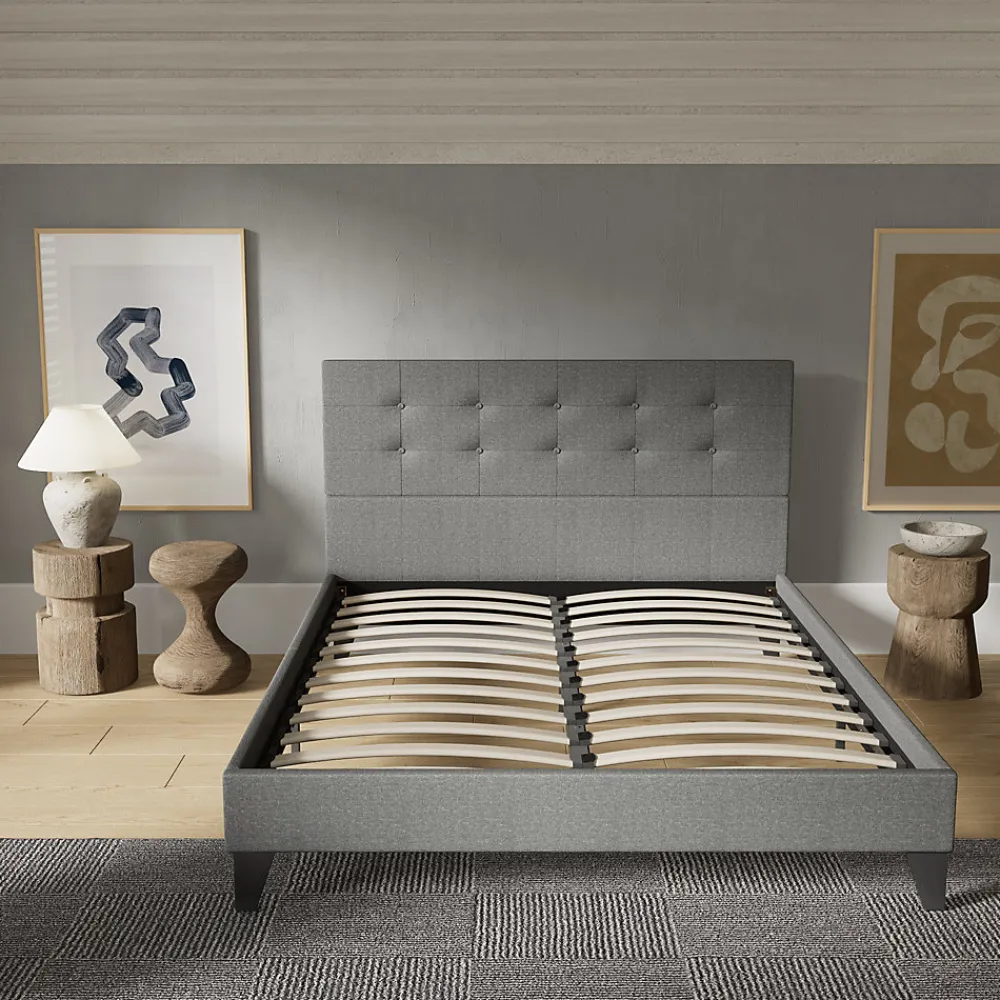 Sleep Lit 140x200 cm avec tête de lit tissu gris>November Online