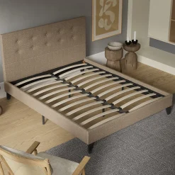 Sleep Lit 120x190 cm avec tête de lit tissu brun><noscript><img width=