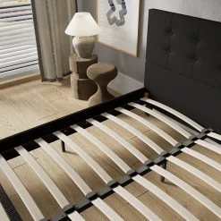 Sleep Lit 160x200 cm avec tête de lit tissu noir><noscript><img width=
