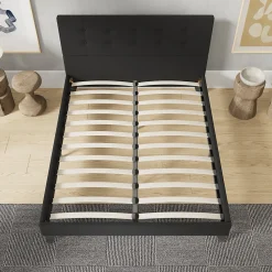 Sleep Lit 160x200 cm avec tête de lit tissu noir><noscript><img width=