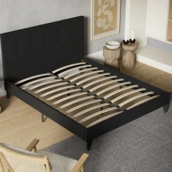Sleep Lit 160x200 cm avec tête de lit tissu noir><noscript><img width=