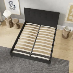 Sleep Lit 160x200 cm avec tête de lit tissu noir><noscript><img width=