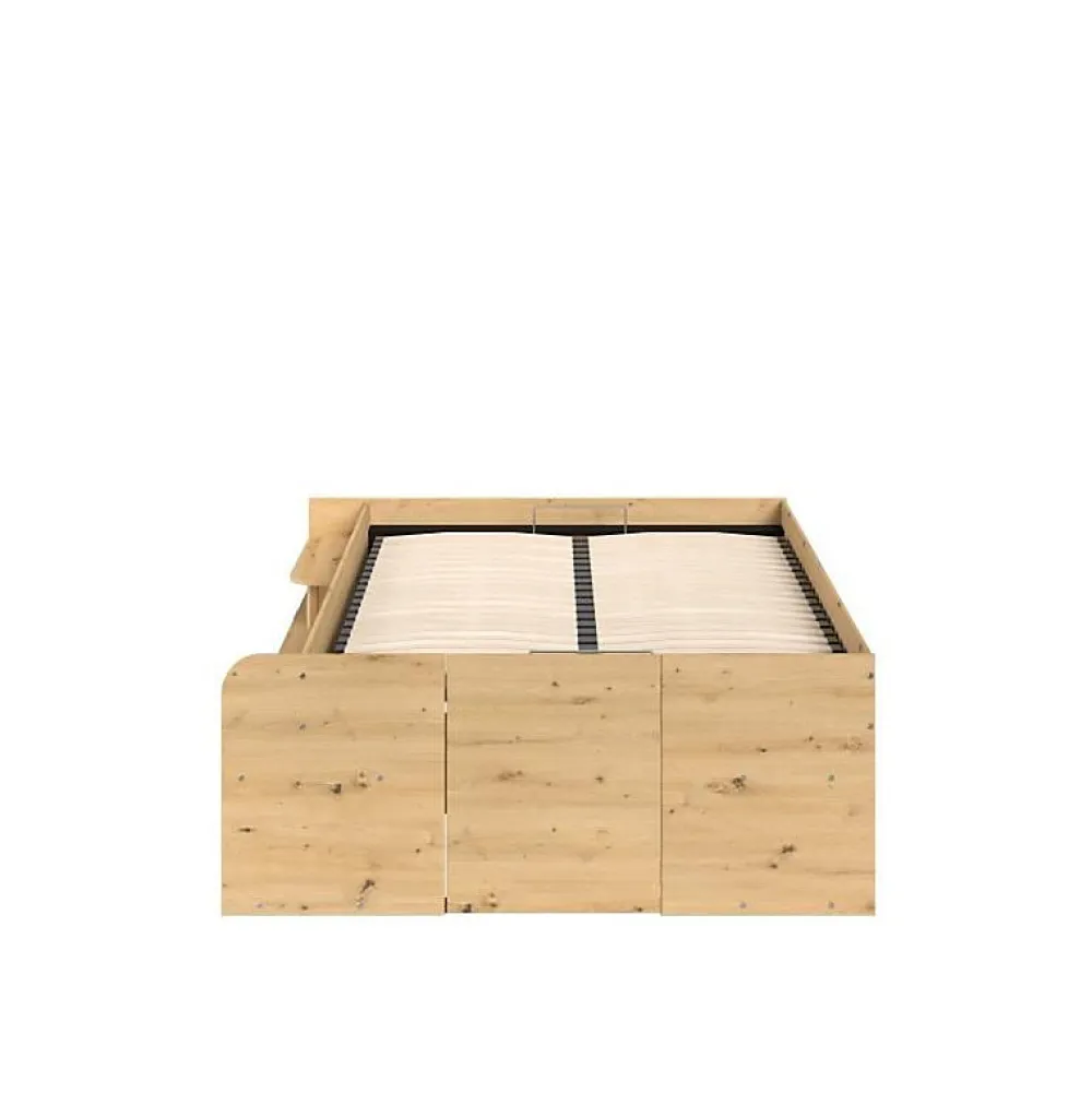 Parisot ODYSSEE Lit adulte - 140x200 cm - Avec coffre relevable - Décor chene et noir - L 166,2 x 66,5 x 205,8 cm* Lit Coffre