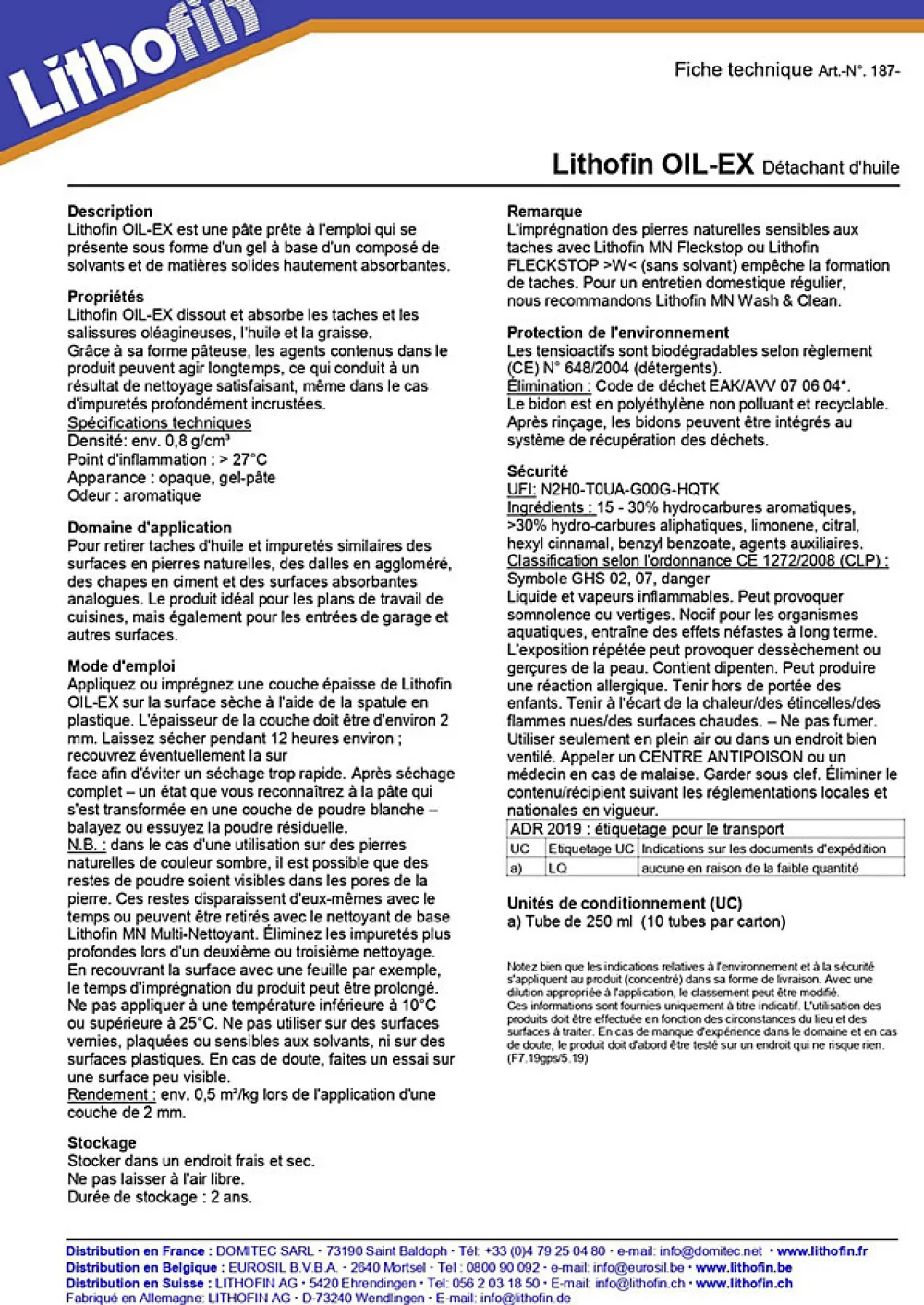 OIL-EX - Nettoyant à base de solvants pour les tâches d'huile incrustées - - 250 ml>Lithofin Online