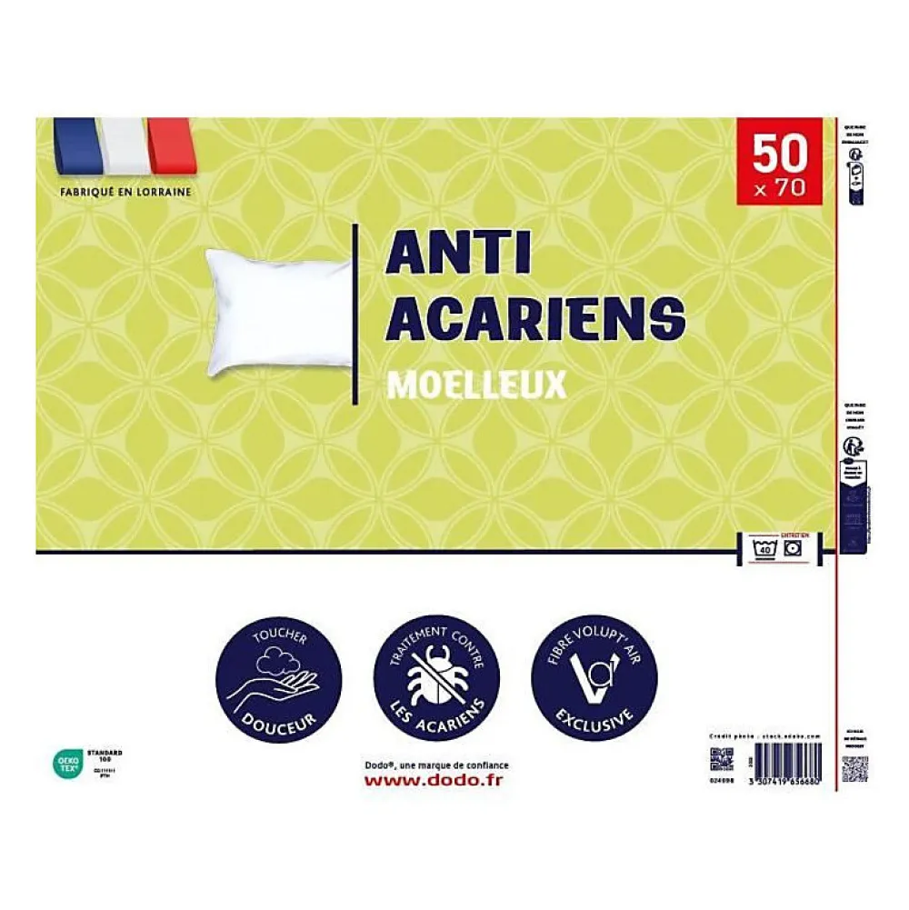 Oreiller anti-acariens 50x70 cm - 100% Polyester ->Dodo Online