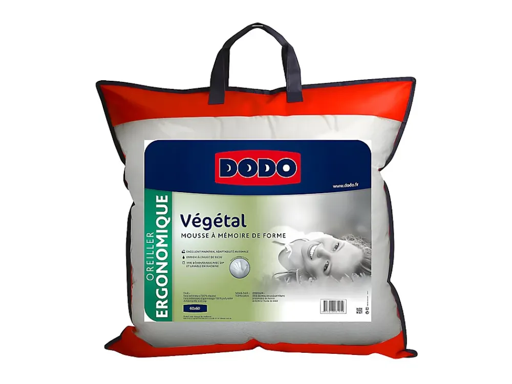 Dodo Oreiller ergonomique à mémoire de forme - 60x60 cm - VEGETAL* Oreiller Mémoire De Forme