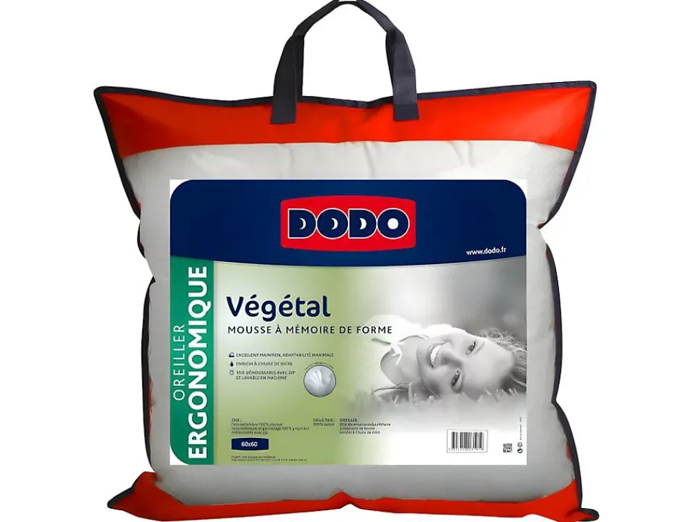 Dodo Oreiller ergonomique à mémoire de forme - 60x60 cm - VEGETAL* Oreiller Mémoire De Forme
