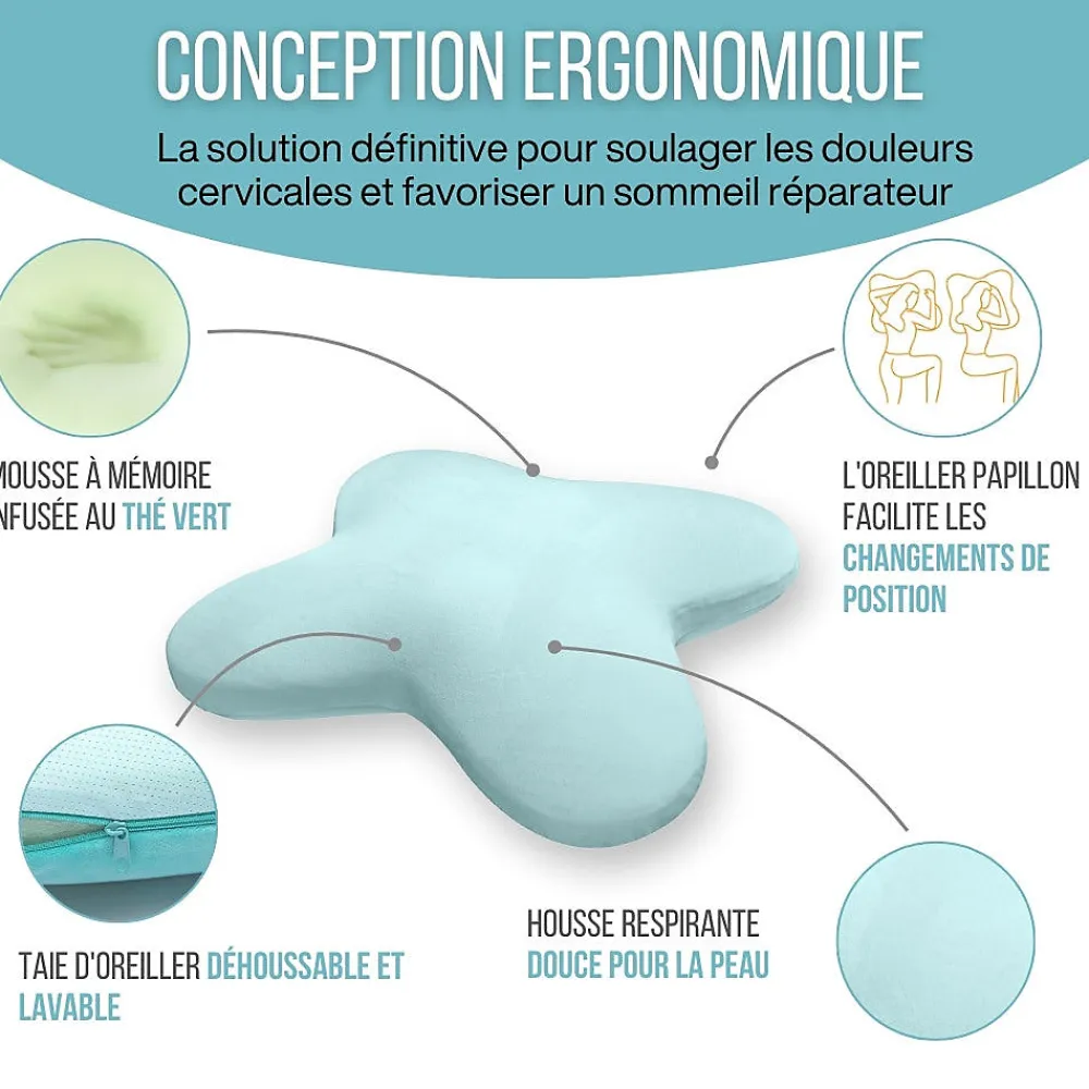 Oreiller en forme de papillon avec gel rafraîchissant - 53x43x12 - MULTIPOSITIONS>Inphysio New
