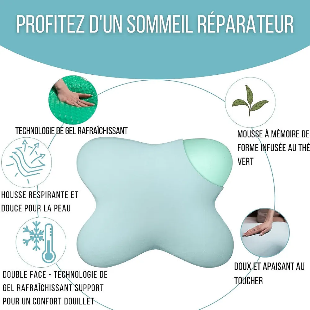 Oreiller en forme de papillon avec gel rafraîchissant - 53x43x12 - MULTIPOSITIONS>Inphysio New