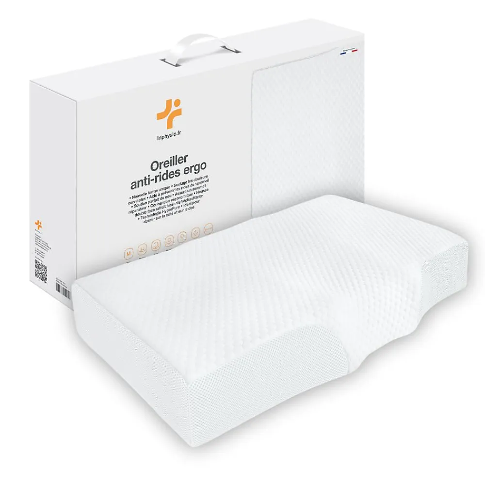 Inphysio Oreiller ergonomique anti-rides, anti-acouphène - extra grande - 65x42x10 - ERGO* Oreiller Mémoire De Forme