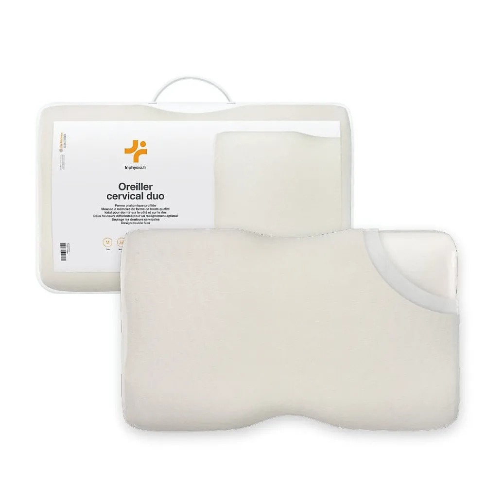 Inphysio Oreiller ergonomique cervical - deux hauteurs différentes - taie d'oreiller en coton - DUO PREMIUM* Oreiller Mémoire De Forme
