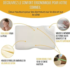 Inphysio Oreiller ergonomique cervical - deux hauteurs différentes - taie d'oreiller en coton - DUO PREMIUM* Oreiller Mémoire De Forme