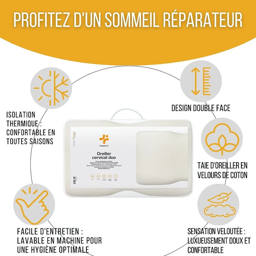 Inphysio Oreiller ergonomique cervical - deux hauteurs différentes - taie d'oreiller en coton - DUO PREMIUM* Oreiller Mémoire De Forme