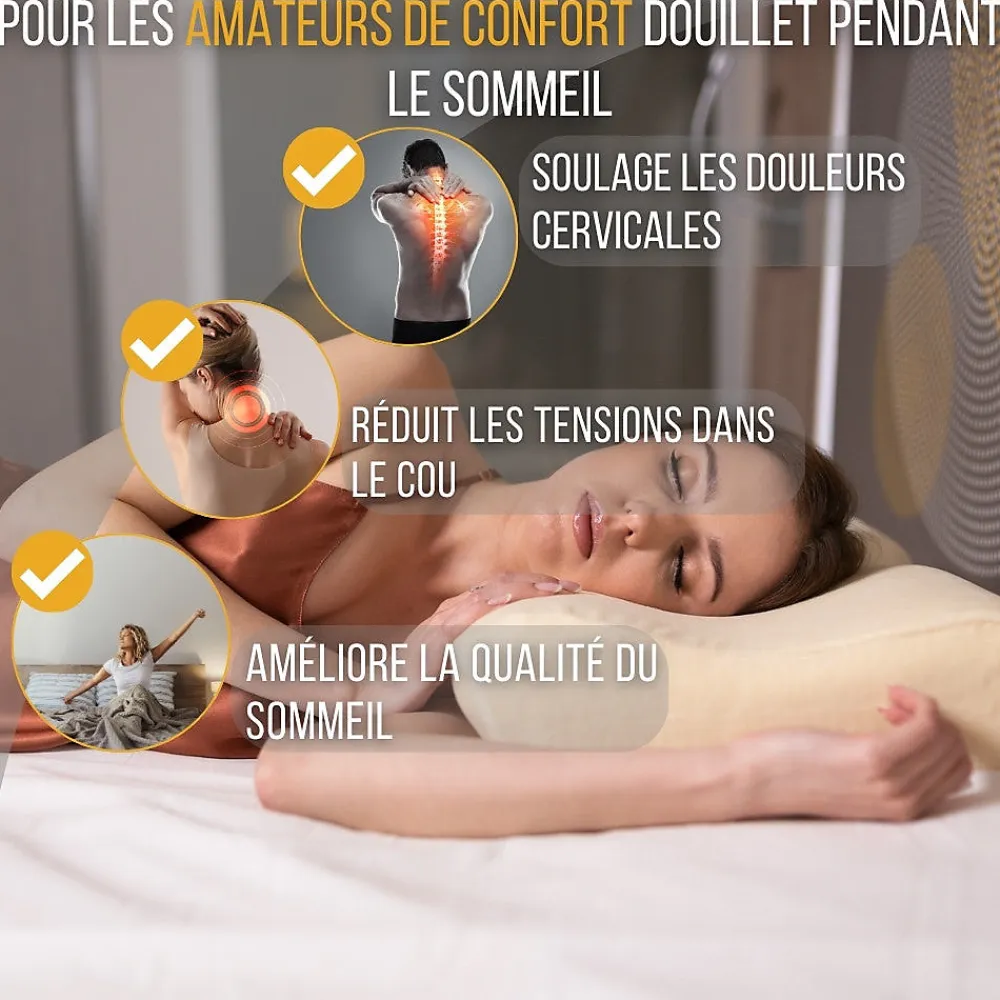 Oreiller ergonomique cervical en mousse à mémoire - taie d'oreiller en coton - 54x33x12 - CONFORT PLUS>Inphysio Online