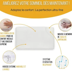Oreiller extra plat pour personnes qui dorment sur le ventre s 50x30x5,5 taie d'oreiller en bambou><noscript><img width=