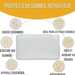 Oreiller extra plat pour personnes qui dorment sur le ventre s 50x30x5,5 taie d'oreiller en bambou><noscript><img width=