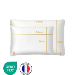 Oreiller extra plat pour personnes qui dorment sur le ventre s et taie en satin extra 50x30x5,5><noscript><img width=