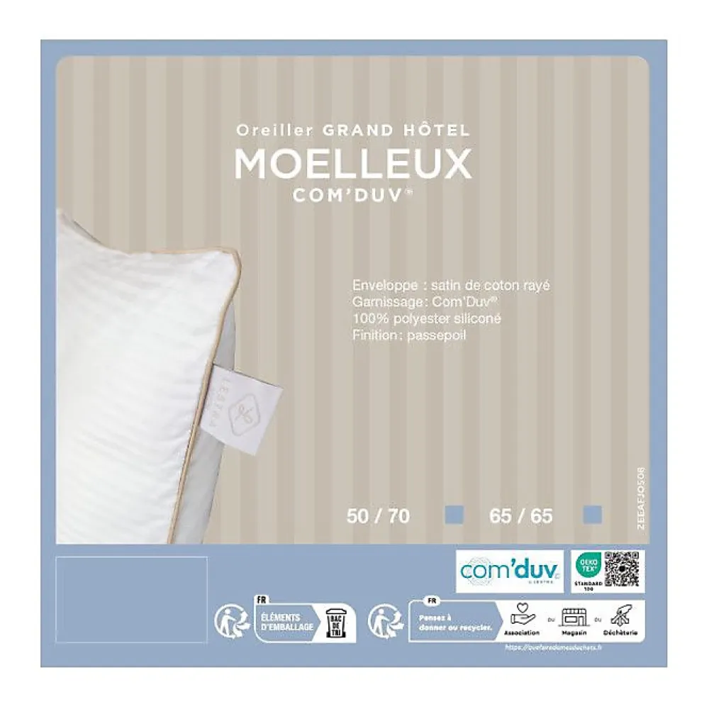 Lestra Oreiller Fjord Grand Hotel moelleux coton satin 65x65* Oreiller Moelleux