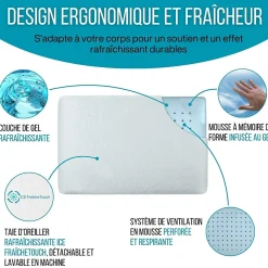 Oreiller infusé au gel rafraîchissant - 60x40 - ClimaConfort ICE>Inphysio Outlet