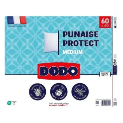 Dodo Oreiller médium 60x60 cm - Protection anti punaise, anti acarien - 550 gr - Blanc - Fabriqué en France* Oreiller Moelleux