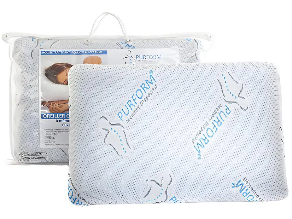 Oreiller mémoire de forme 40 x 60 cm anti acariens PURFORM - SIRONA>Vente-unique Discount