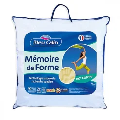 Oreiller mémoire de forme 60x60 percale coton>Bleu Calin Sale