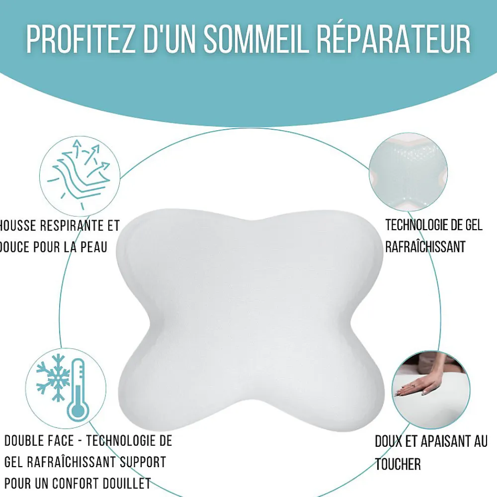 Oreiller papillon rafraîchissant, gel refroidissant, mémoire de forme, 53x43 cm - PURE>Inphysio Sale