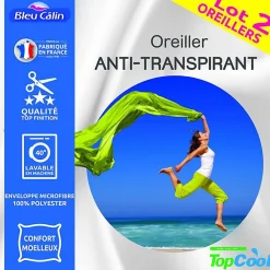 Bleu Calin Oreillers Topcool 60x60 Lot de 2 Blanc* Oreiller Moelleux