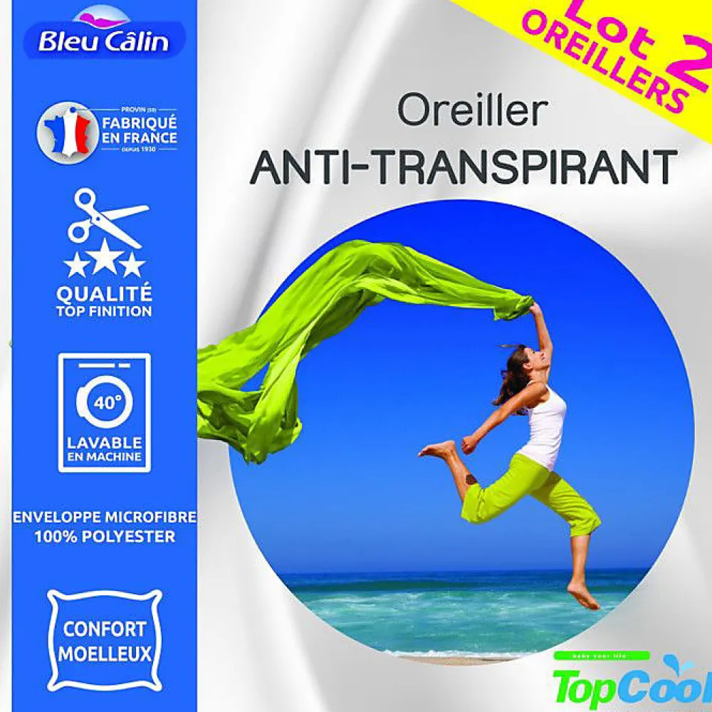 Bleu Calin Oreillers Topcool 60x60 Lot de 2 Blanc* Oreiller Moelleux