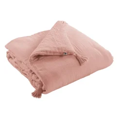 Altobuy OUREA - Chemin de Lit 90x200cm Capitonné Gaze de Coton Rose Pêche* Boutis, Couvre-Lit, Édredon