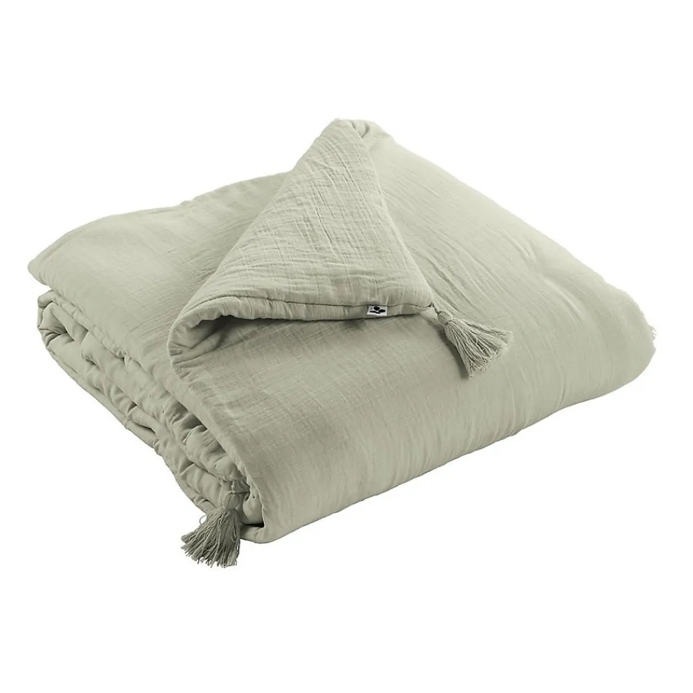 OUREA - Chemin de Lit 90x200cm Capitonné Gaze de Coton Vert d'Eau>Altobuy Clearance