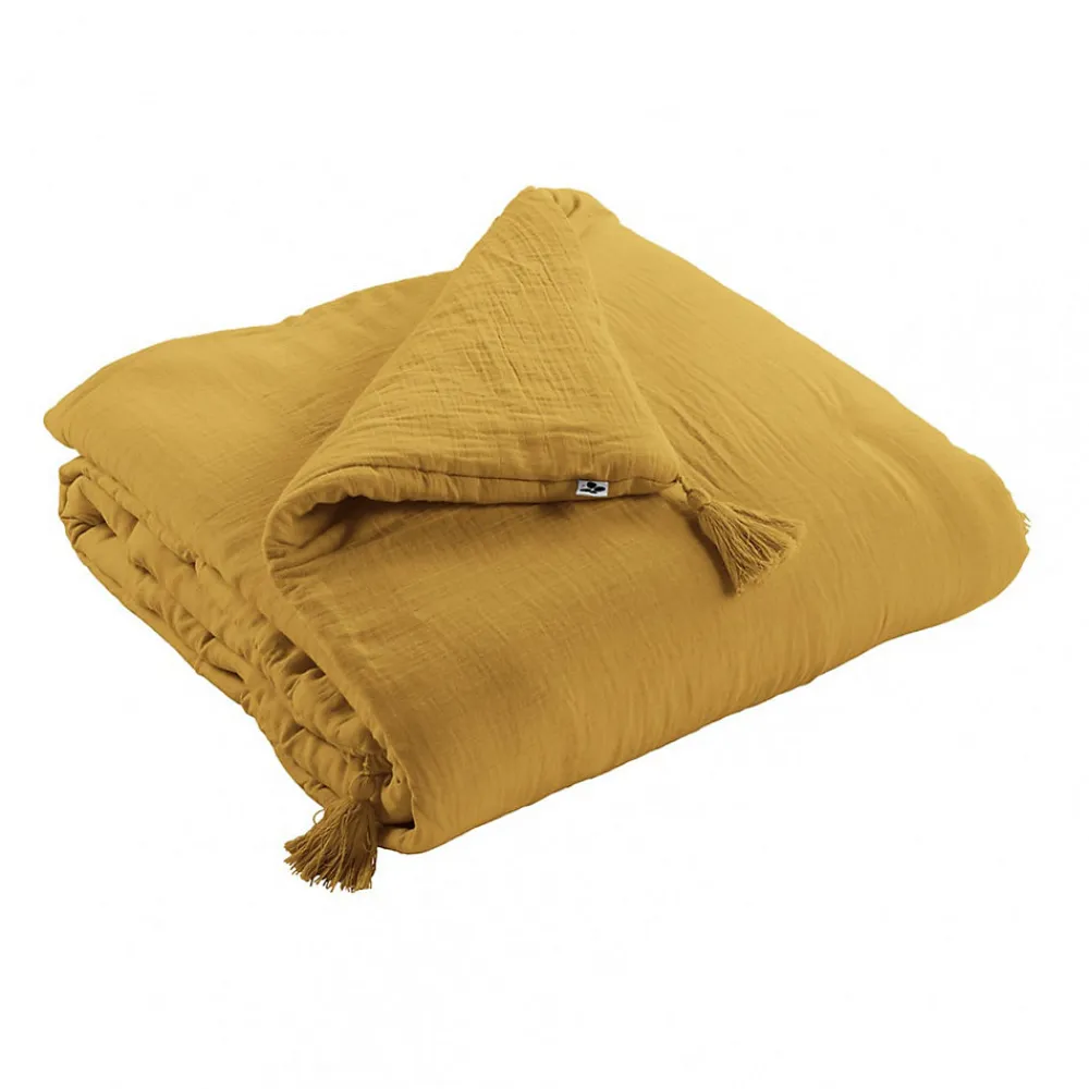 OUREA - Chemin de Lit 90x200cm Capitonné Gaze de Coton Safran>Altobuy New