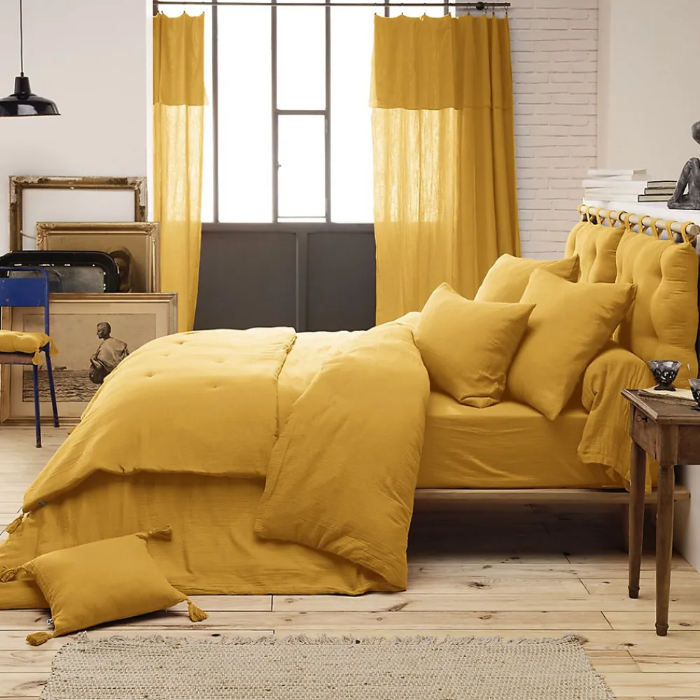 OUREA - Chemin de Lit 90x200cm Capitonné Gaze de Coton Safran>Altobuy New