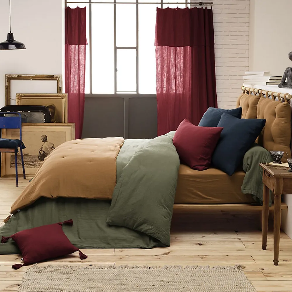 OUREA - Chemin de Lit 90x200cm Capitonné Gaze de Coton Safran>Altobuy New