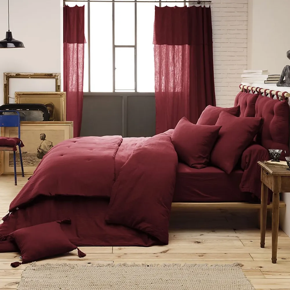 Altobuy OUREA - Chemin de Lit 90x200cm Capitonné Gaze de Coton Lie de Vin* Boutis, Couvre-Lit, Édredon
