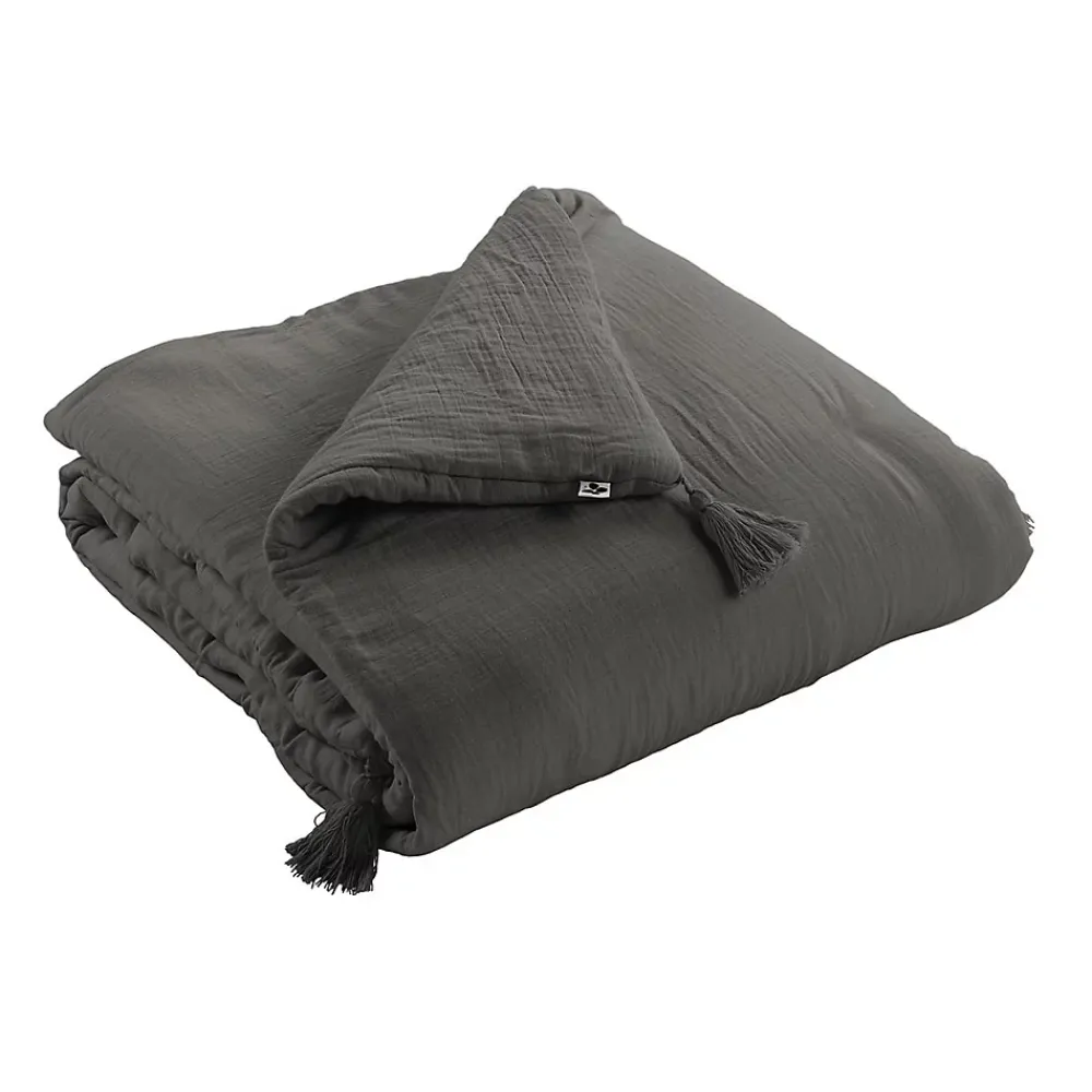 Altobuy OUREA - Chemin de Lit 90x200cm Capitonné Gaze de Coton Granit* Boutis, Couvre-Lit, Édredon