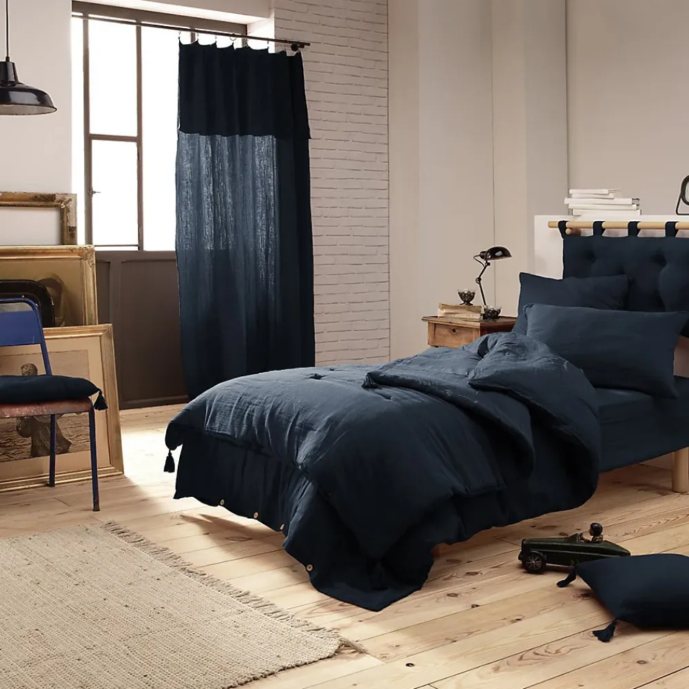 Altobuy OUREA - Couvre-pied 150x150cm Capitonné Gaze de Coton Minuit* Boutis, Couvre-Lit, Édredon