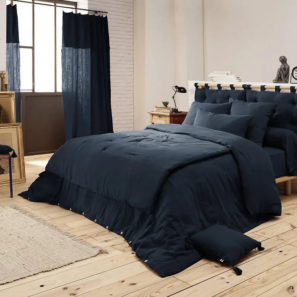 Altobuy OUREA - Couvre-pied 150x150cm Capitonné Gaze de Coton Minuit* Boutis, Couvre-Lit, Édredon